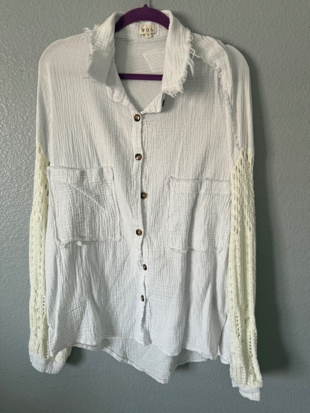 POL Semi-Sheer Button Up Funky/Boho Long Sleeve Blouse L Never Worn